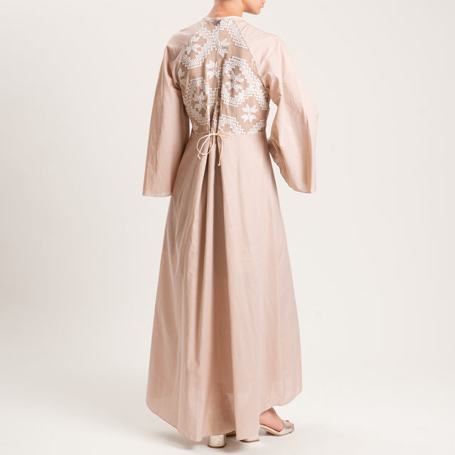 Dixie-Abito mussola scollo v con ricami - beige