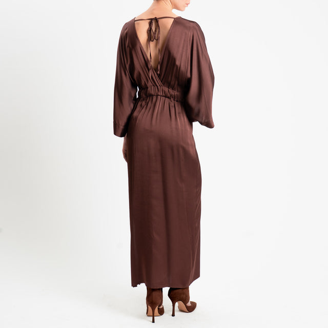 Dixie-Abito doppio scollo v in satin - cioccolato