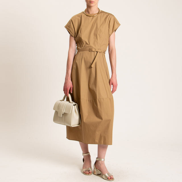 Dixie-Abito popeline con cintura - cognac