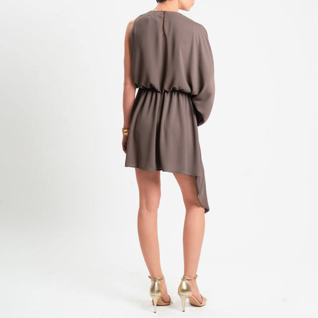 Dixie-Abito tessuto fluido con elastico in vita - choco