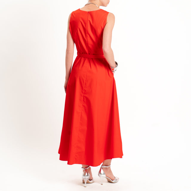Dixie-Abito smanicato in popeline scollo v - rosso