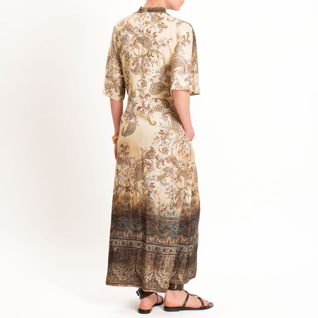 Dixie-Abito fantasia spacco davanti - beige/choco/lilla
