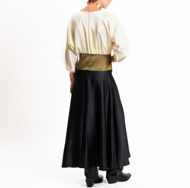 Dixie-Abito in satin scollo v - burro/militare/nero