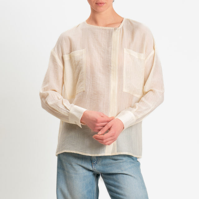 Dixie-Camicia mussola goffrata con tasche - avorio