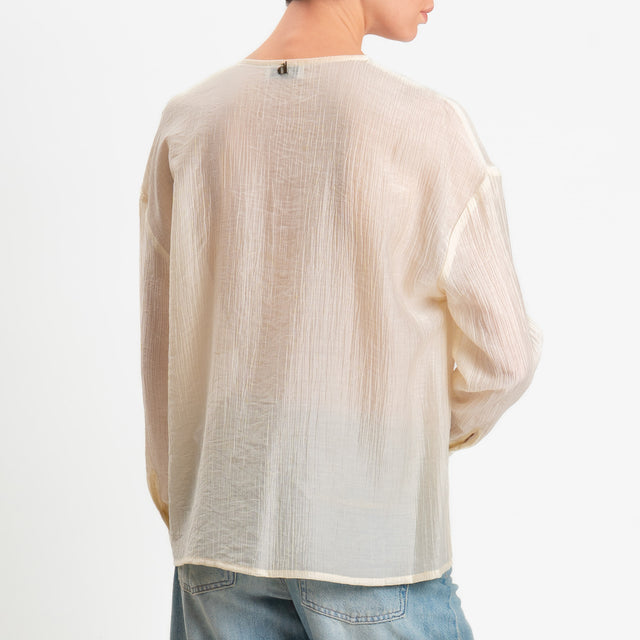 Dixie-Camicia mussola goffrata con tasche - avorio