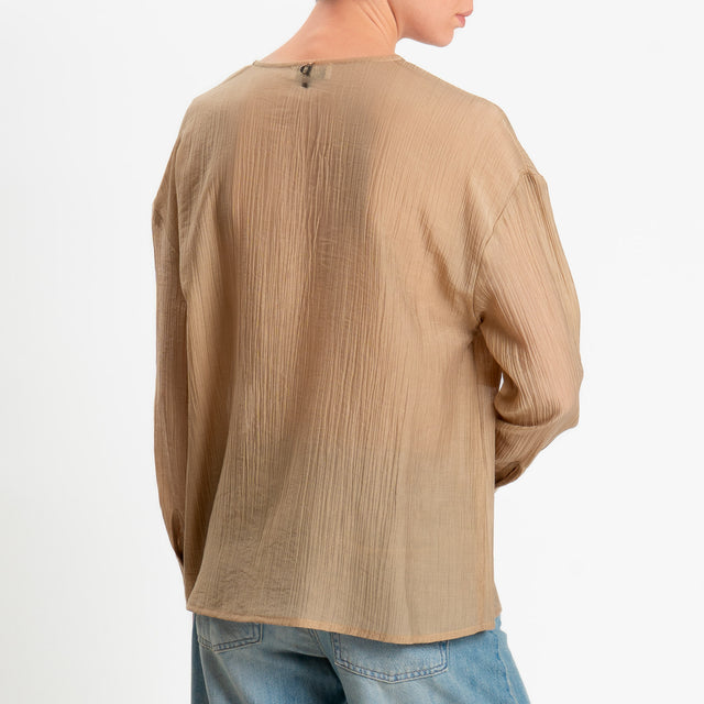 Dixie-Camicia mussola goffrata con tasche - beige