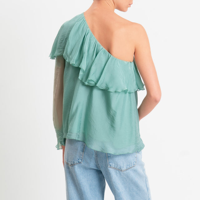 Dixie-Blusa monospalla misto seta - acqua