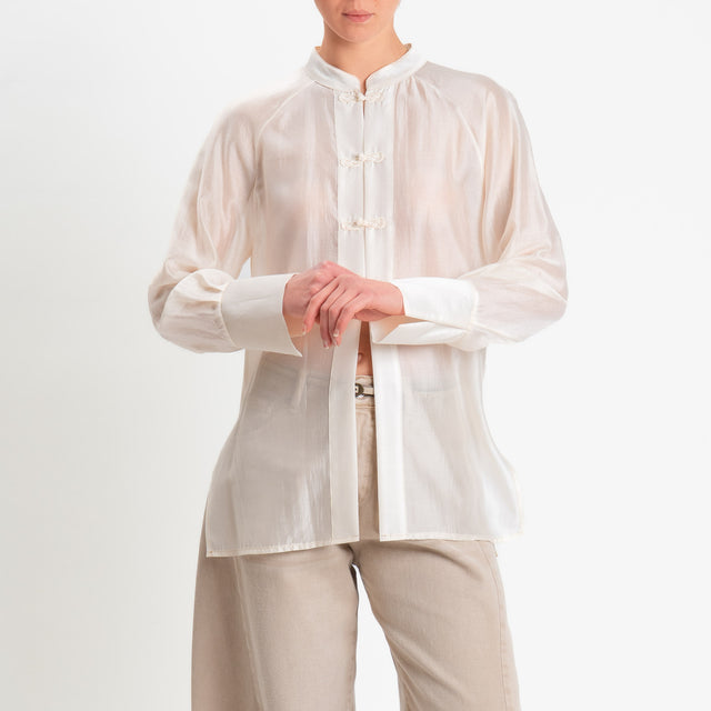 Dixie-Camicia mandarin in mussola spacchi laterali - beige