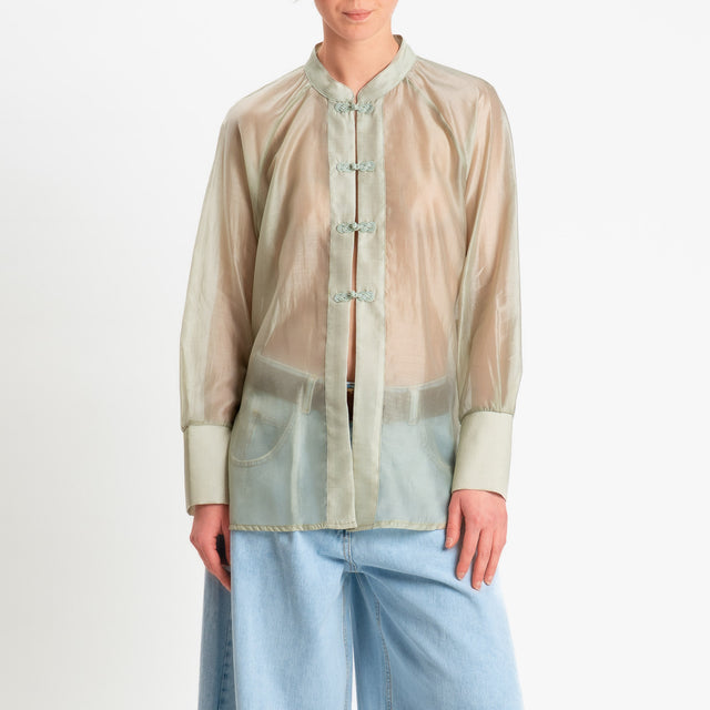 Dixie-Camicia mandarin in mussola spacchi laterali - salvia