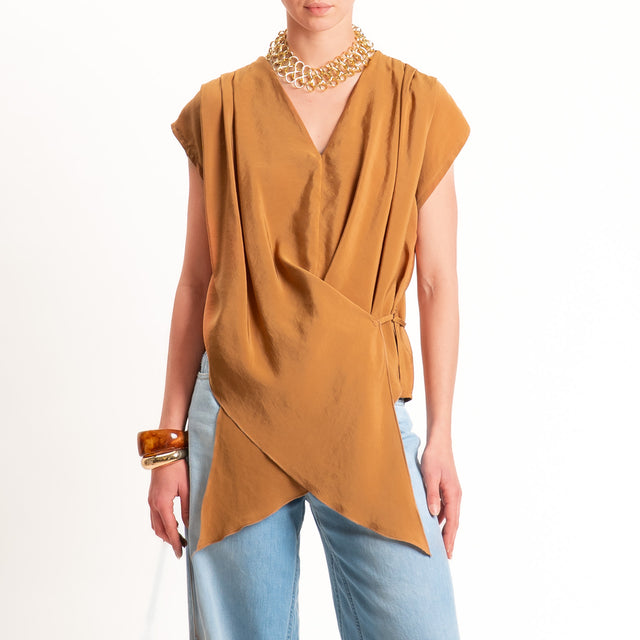 Dixie-Blusa tessuto modal con riprese - miele