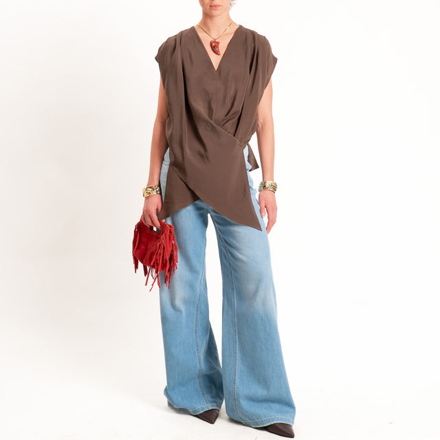 Dixie-Blusa tessuto modal con riprese - moro