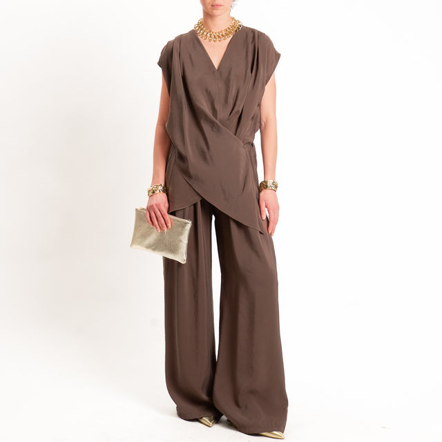 Dixie-Blusa tessuto modal con riprese - moro