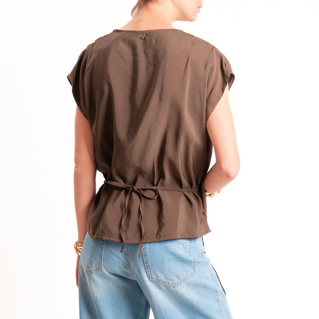 Dixie-Blusa tessuto modal con riprese - moro
