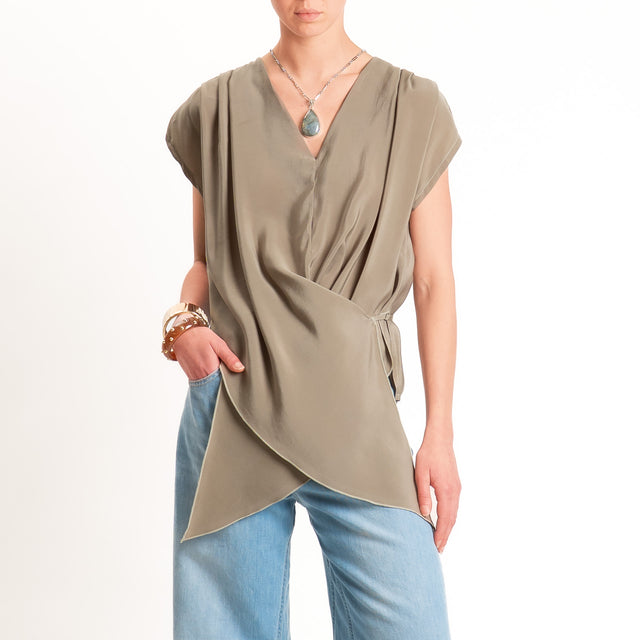 Dixie-Blusa tessuto modal con riprese - salvia