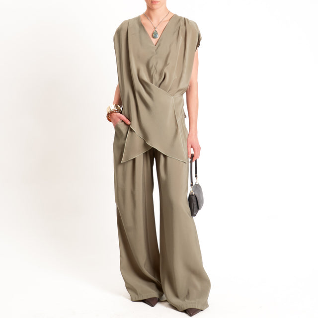 Dixie-Blusa tessuto modal con riprese - salvia