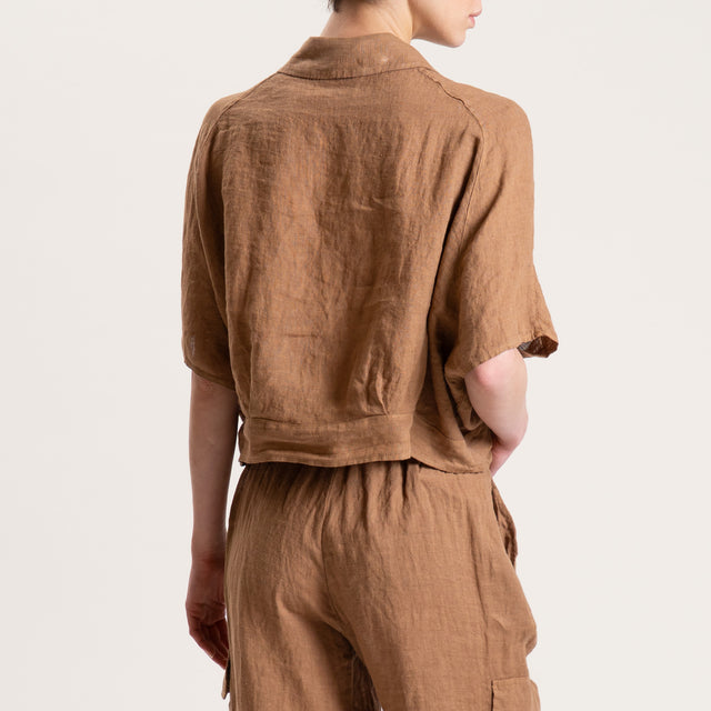 Dixie-Camicia in lino con nodo - tabacco