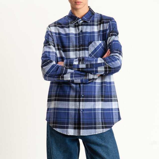 Dixie-Camicia check oversize - latte/blu/grigio