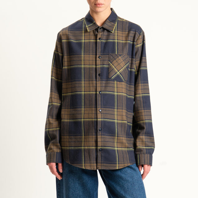Dixie-Camicia check oversize - moro/nero/yellow