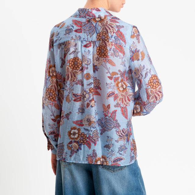 Dixie-Camicia fantasia floreale mussola di lyocell - celeste/india/moro