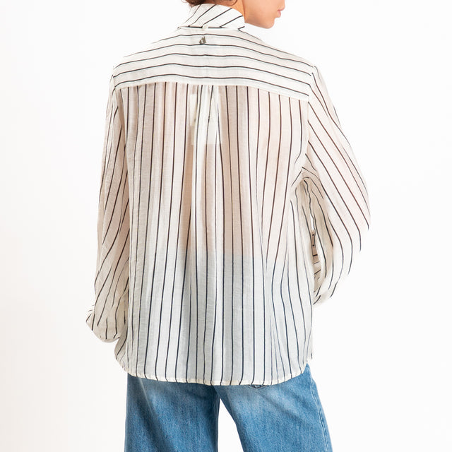 Dixie-Camicia lyocell a righe con cravatta - panna/nero