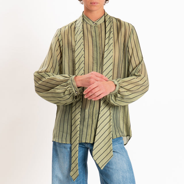 Dixie-Camicia lyocell a righe con cravatta - salvia/nero