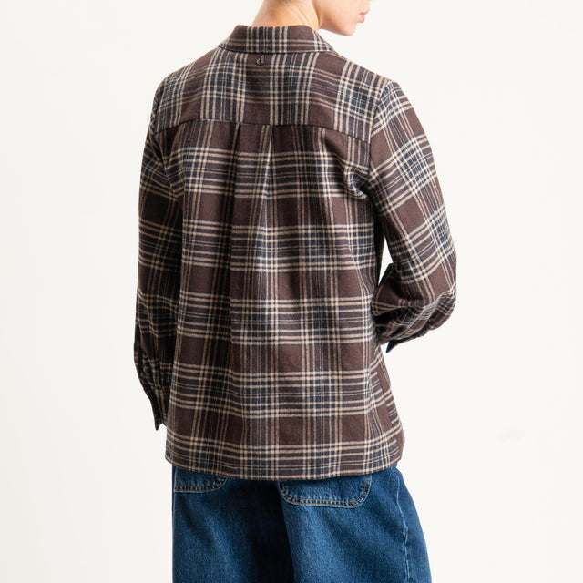 Dixie-Camicia check in flanella con spilla - moro/beige
