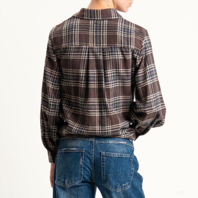 Dixie-Camicia quadri in flanella con spilla - moro/beige