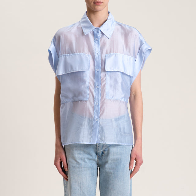 Dixie-Camicia mussola lyocell con tasche - celeste