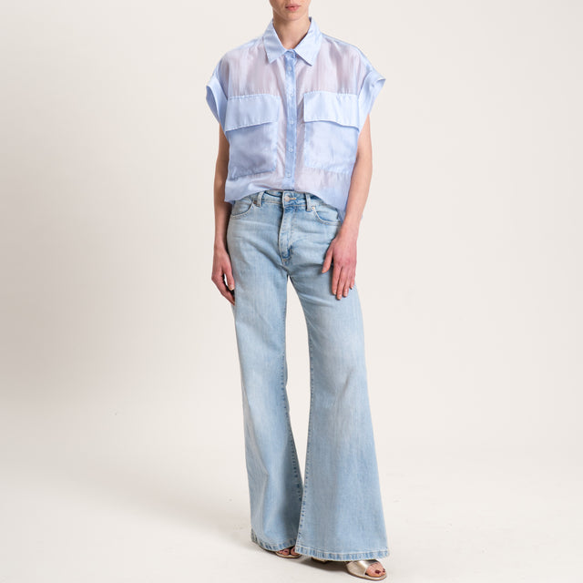 Dixie-Camicia mussola lyocell con tasche - celeste