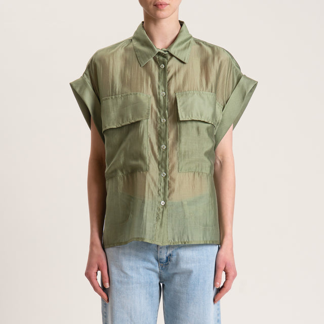 Dixie-Camicia mussola lyocell con tasche - militare