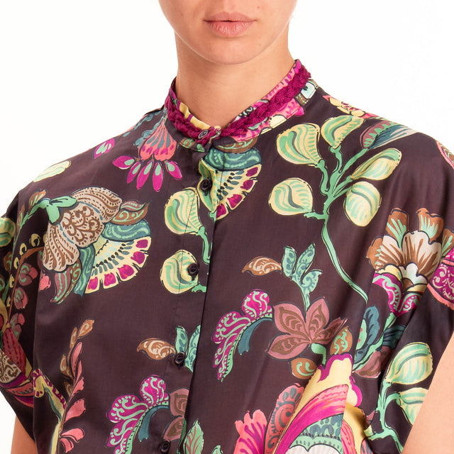 Dixie-Camicia mussola fantasia floreale - prugna/moro/salvia