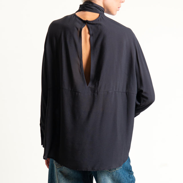 Dixie-Blusa bottone dietro con fiocco - nero