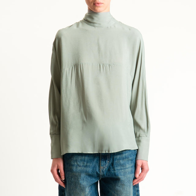 Dixie-Blusa bottone dietro con fiocco - salvia