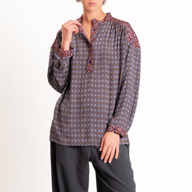 Dixie-Camicia fantasia geometrica - polvere/vino/senape