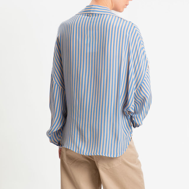 Dixie-Camicia scollo a v a righe allacciatura incrociata - celeste/beige