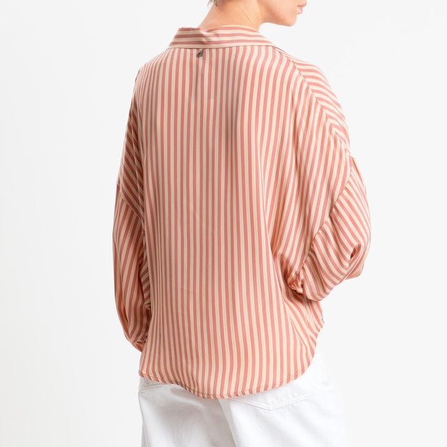 Dixie-Camicia scollo a v a righe allacciatura incrociata - rosa/beige