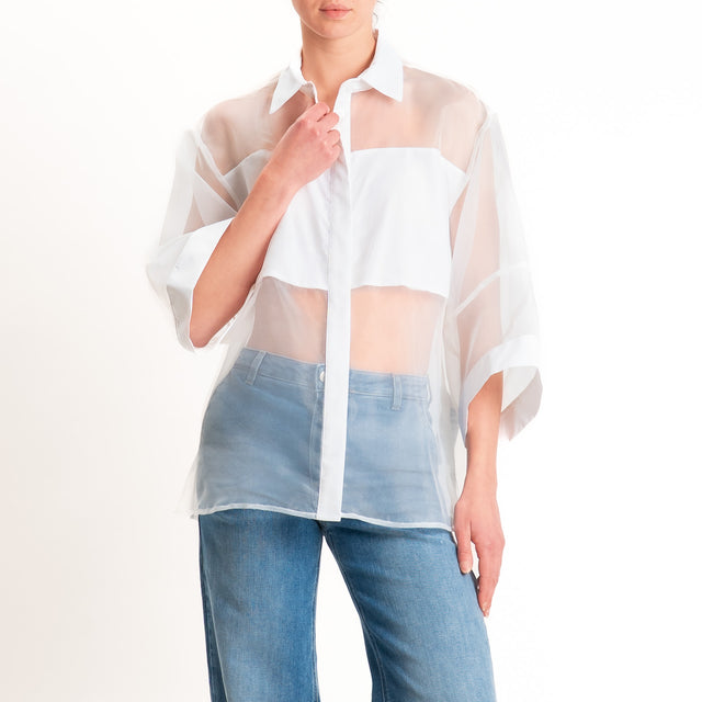 Dixie-Camicia organza manica 3/4 - bianco