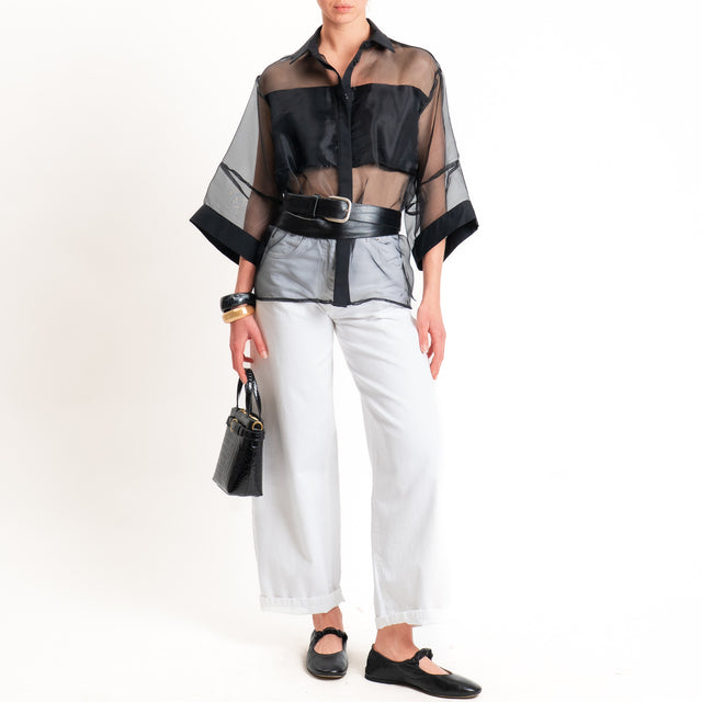 Dixie-Camicia organza manica 3/4 - nero