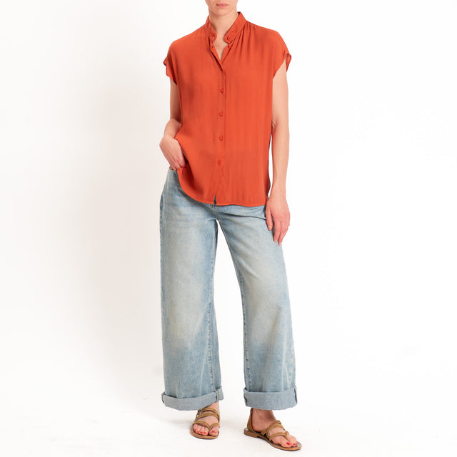 Dixie-Camicia smanicata collo coreana - rust