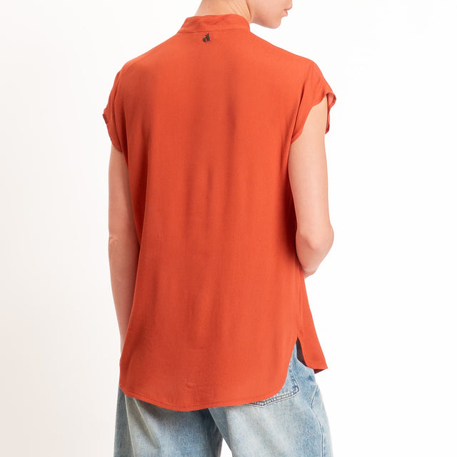 Dixie-Camicia smanicata collo coreana - rust