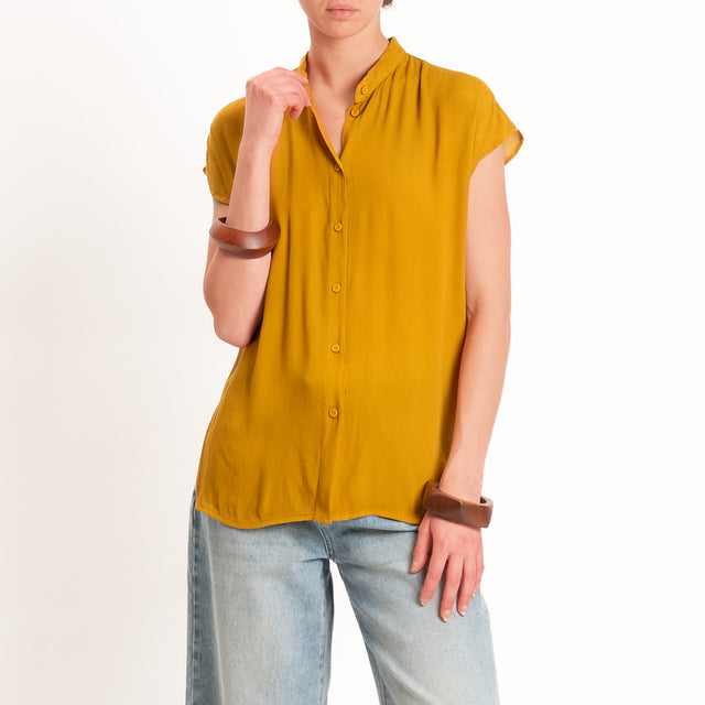 Dixie-Camicia smanicata collo coreana - Senape