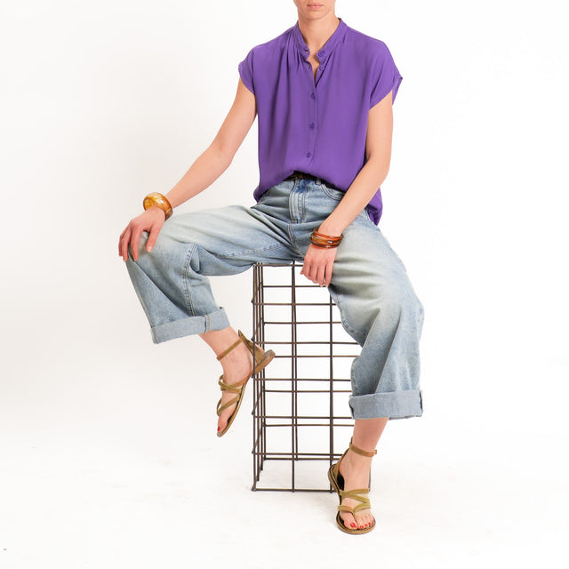 Dixie-Camicia smanicata collo coreana - viola