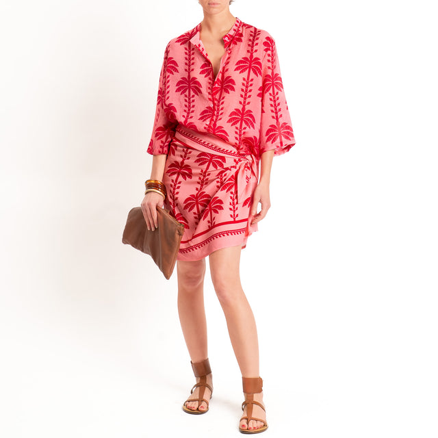 Dixie-camicia mussola fantasia palme - fucsia/rosso