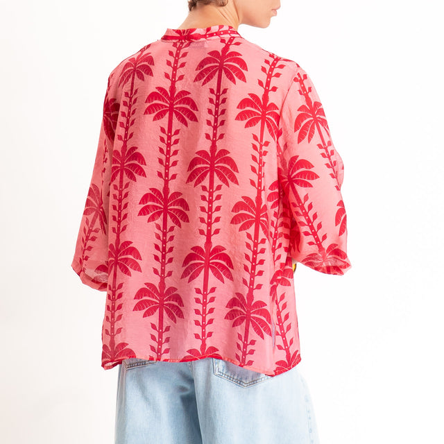 Dixie-camicia mussola fantasia palme - fucsia/rosso