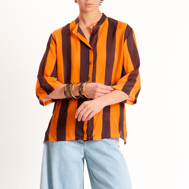 Dixie-Camicia mussola a righe - moro/arancio