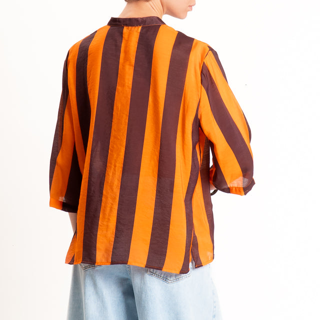Dixie-Camicia mussola a righe - moro/arancio