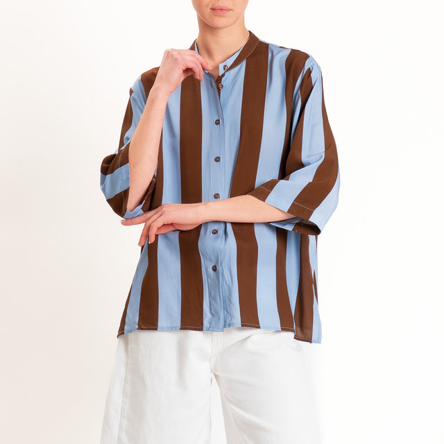 Dixie-Camicia a righe spacchi laterali - celeste/tabacco