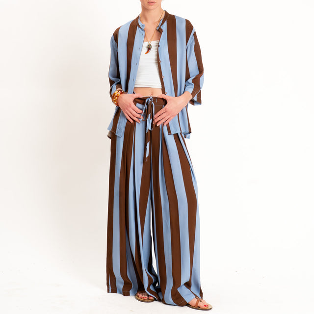 Dixie-Camicia a righe spacchi laterali - celeste/tabacco