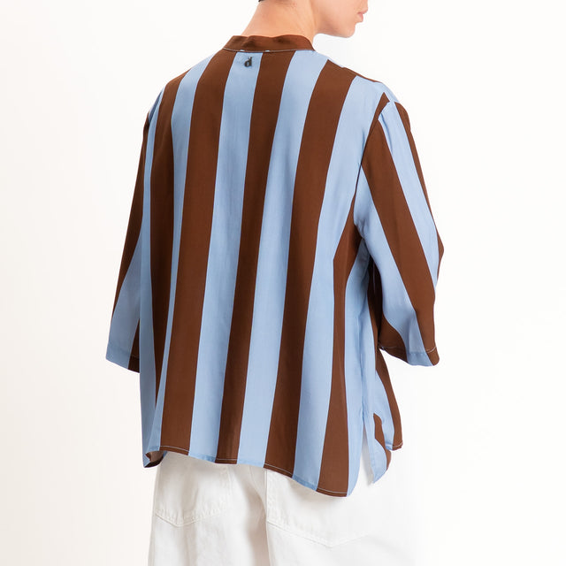 Dixie-Camicia a righe spacchi laterali - celeste/tabacco