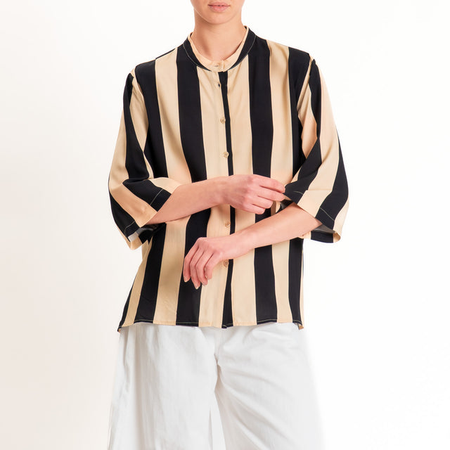Dixie-Camicia a righe spacchi laterali - beige/nero